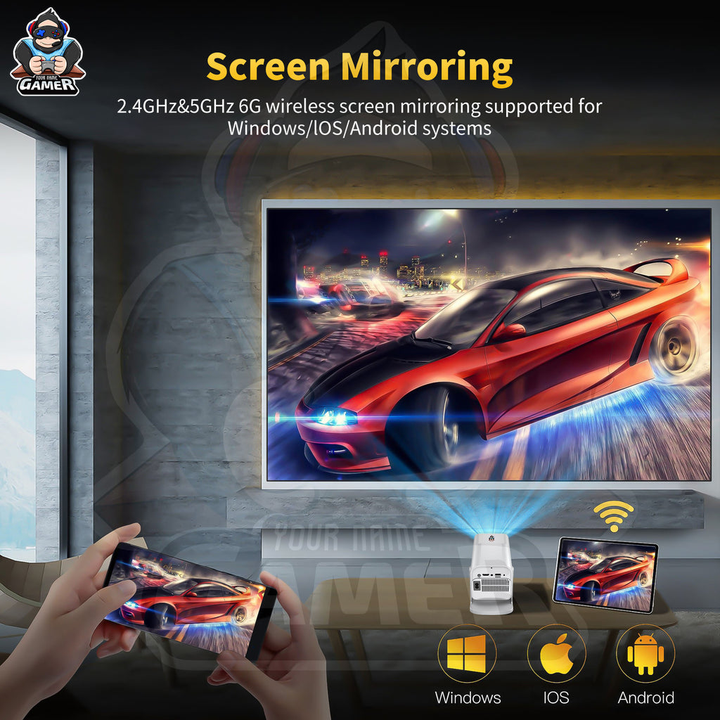 Smart home projector, 1080P resolution, WiFi 6, 450 lumens, 30,000+ classic games.