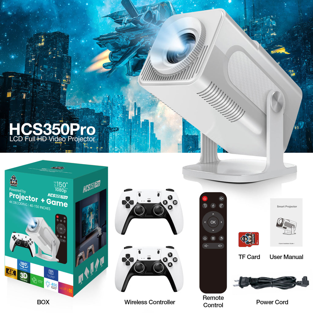 Smart home projector, 1080P resolution, WiFi 6, 450 lumens, 30,000+ classic games.