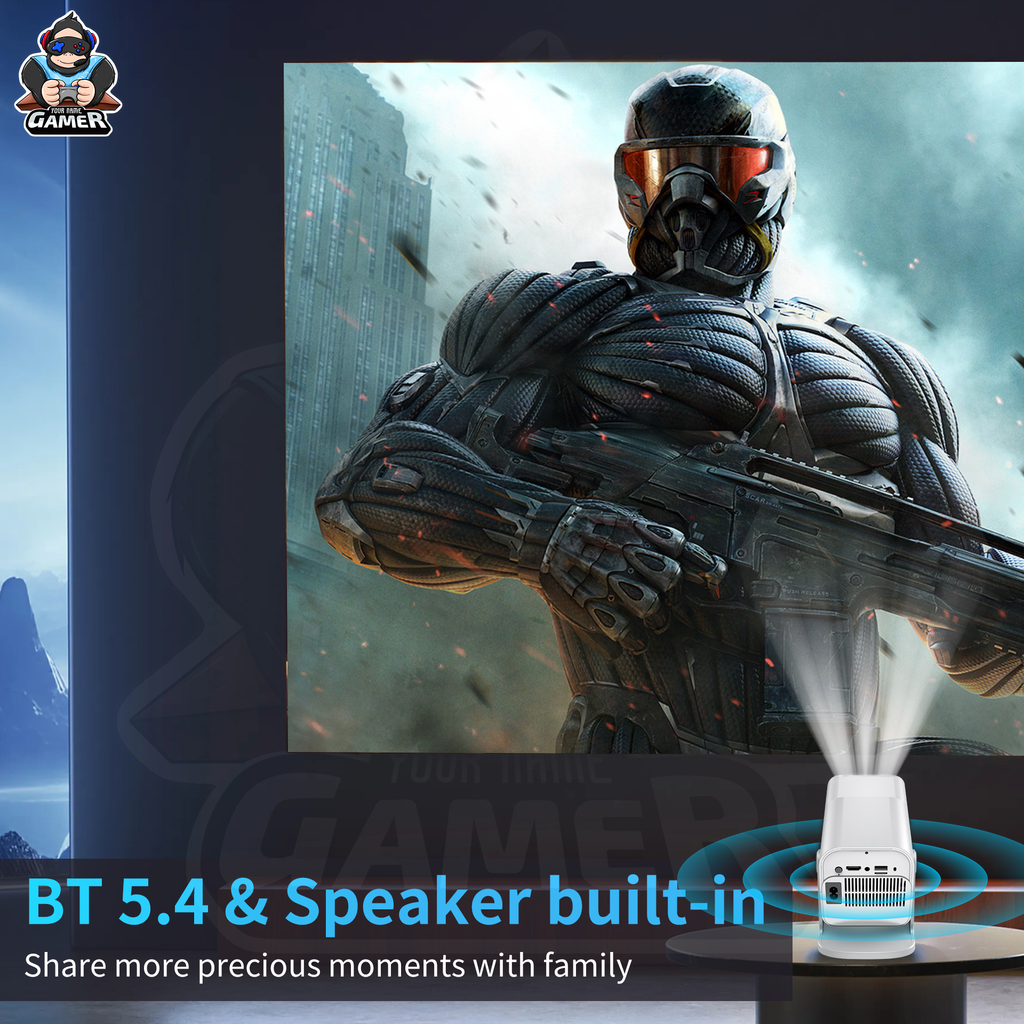 Smart home projector, 1080P resolution, WiFi 6, 450 lumens, 30,000+ classic games.